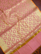 Pastel Peach Banarasi Floral Semi Silk dupatta in soft silk (non-pure) with floral jaal with muted gold zari — Kaash Collection