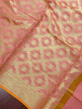 Pastel Peach Banarasi Floral Semi Silk dupatta in soft silk (non-pure) with floral jaal with muted gold zari — Kaash Collection