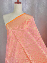 Pastel Peach Color Banarasi Floral Semi Silk dupatta with Muted Gold Zari Weaving | Light Weight Dupatta | Silk Dupatta | Stole - Kaash