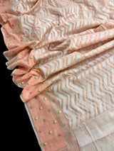 Pastel Peach Color Linen blend with Cotton Silk Saree and Embroidery floral buttis - Kaash