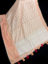 Pastel Peach Color Linen blend with Cotton Silk Saree and Embroidery floral buttis - Kaash