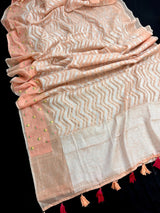 Pastel Peach Color Linen blend with Cotton Silk Saree and Embroidery floral buttis - Kaash