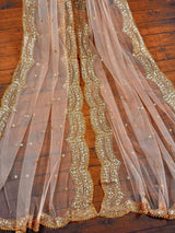 Pastel Peach Net Sequin dupatta in net with gold zari, sequin & bead work on net — Kaash Collection