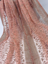 Pastel Peach soft organza silk dupatta with gold zari embroidery & sequin jaal — Kaash Collection
