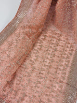 Pastel Peach soft organza silk dupatta with gold zari embroidery & sequin jaal — Kaash Collection