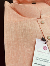 Pastel Peach men's kurta pajama in pure linen cotton with premium linen cotton with fancy buttons — Kaash Collection