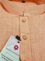 Pastel Peach men's kurta pajama in pure linen cotton with premium linen cotton with fancy buttons — Kaash Collection