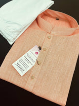 Pastel Peach men's kurta pajama in pure linen cotton with premium linen cotton with fancy buttons — Kaash Collection