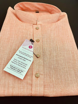 Pastel Peach men's kurta pajama in pure linen cotton with premium linen cotton with fancy buttons — Kaash Collection
