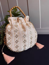 Pastel Peach Color Raw Silk Light Weight Potli Bag - Kaash