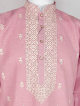 Pastel Pink Premium Cotton Kurta with Pajama | Hand - Embroidery Kurta with Cotton Lining | Cotton Mens Kurta Set - Kaash