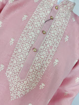Pastel Pink Premium Cotton Kurta with Pajama | Hand - Embroidery Kurta with Cotton Lining | Cotton Mens Kurta Set - Kaash