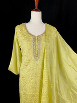 Pastel Pista Green Chikankari 3pcs 3-piece (kameez, palazzo, dupatta) with mirror, beads, sequin & embroidery handwork — Kaash Collection