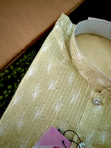 Pastel Pista Green men's kurta pajama in soft silk (non-pure) with all-over tiny sequin work — Kaash Collection