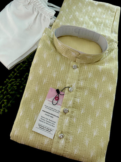 Pastel Pista Green Men Kurta with tiny Sequins - Kaash