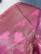 Pastel Rose Pink Color Handwoven Semi Silk Benarasi Dupatta with Muted Gold Zari Floral Jaal Weaving | Dupatta | Dupattas for Wedding - Kaash