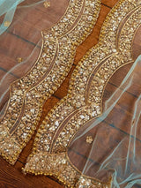 Pastel Sea Blue Color Net Dupatta with Gold Zari, Sequin and Beads - Kaash