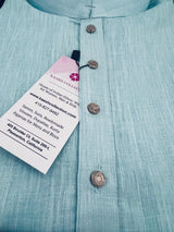 Pastel Sea Blue men's kurta pajama in pure linen cotton with premium linen cotton with fancy buttons — Kaash Collection