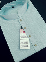 Pastel Sea Blue men's kurta pajama in pure linen cotton with premium linen cotton with fancy buttons — Kaash Collection