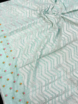 Pastel Sea Green Color Linen blend with Cotton Silk Saree and Embroidery floral buttis - Kaash