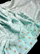 Pastel Sea Green Color Linen blend with Cotton Silk Saree and Embroidery floral buttis - Kaash