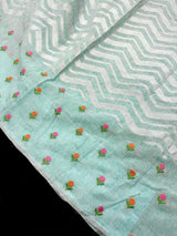 Pastel Sea Green Color Linen blend with Cotton Silk Saree and Embroidery floral buttis - Kaash
