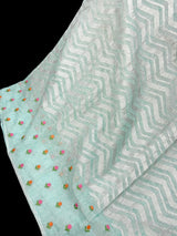 Pastel Sea Green Color Linen blend with Cotton Silk Saree and Embroidery floral buttis - Kaash