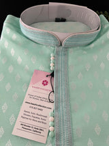 Pastel Sea Green men's kurta pajama in soft silk (non-pure) with silver buttis on soft silk — Kaash Collection