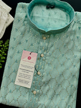 Pastel Sea Green Designer Kurta with Embroidery and Sequins | Pastel Color Mens Kurta | Wedding and Party Wear Kurta - Kaash