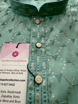 Pastel Sea Green Designer Kurta with Embroidery and Sequins | Pastel Color Mens Kurta | Wedding and Party Wear Kurta - Kaash