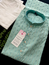 Pastel Sea Green Designer Kurta with Embroidery and Sequins | Pastel Color Mens Kurta | Wedding and Party Wear Kurta - Kaash
