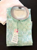 Pastel Sea Green men's kurta pajama in soft silk (non-pure) with floral digital prints — Kaash Collection