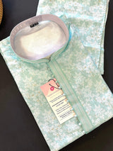 Pastel Sea Green men's kurta pajama in soft silk (non-pure) with floral digital prints — Kaash Collection