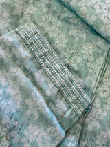 Pastel Sea Green men's kurta pajama in soft silk (non-pure) with floral digital prints — Kaash Collection