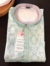 Pastel Sea Green men's kurta pajama in soft silk (non-pure) with floral digital prints — Kaash Collection