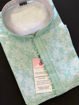 Pastel Sea Green men's kurta pajama in soft silk (non-pure) with floral digital prints — Kaash Collection