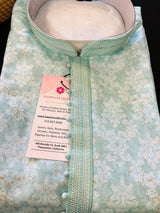 Pastel Sea Green men's kurta pajama in soft silk (non-pure) with floral digital prints — Kaash Collection