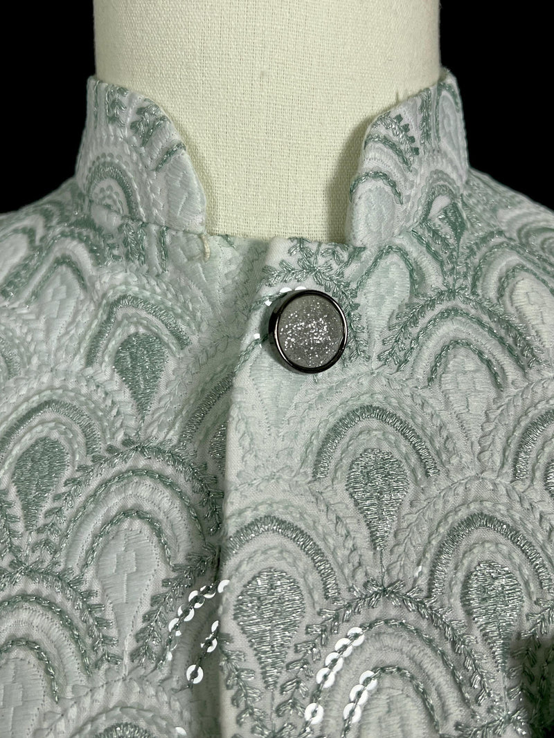 Pastel Sea Green Jacket for Men with Embroidery, thread and Sequin Work | Jacket for Kurta | Mens Wedding Wear Outfit | Men Waistcoat - Kaash