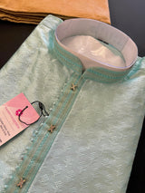 Pastel Sea Green men's kurta pajama in raw silk with light-weight self-design — Kaash Collection