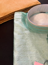 Pastel Sea Green men's kurta pajama in raw silk with light-weight self-design — Kaash Collection