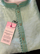 Pastel Sea Green men's kurta pajama in raw silk with light-weight self-design — Kaash Collection