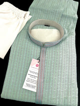 Pastel Sky Blue men's kurta pajama in butter silk (non-pure) with multi-pastel stripes with embroidery — Kaash Collection