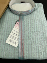 Pastel Sky Blue men's kurta pajama in butter silk (non-pure) with multi-pastel stripes with embroidery — Kaash Collection