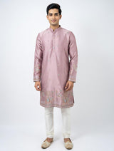Pastel Tea Pink Designer Soft Silk Kurta Pajama with Emberiodery - Kaash