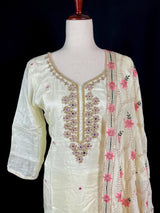 Pastel Yellow Color Salwar Kameez with Dupatta - Embroidery, Mirror and Stone Work - Handwork 3pcs Suit for Women - Designer Dupatta Suit - Kaash