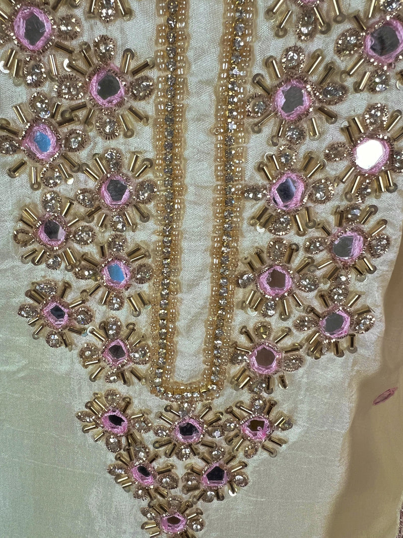 Pastel Yellow Color Salwar Kameez with Dupatta - Embroidery, Mirror and Stone Work - Handwork 3pcs Suit for Women - Designer Dupatta Suit - Kaash