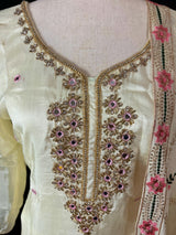 Pastel Yellow Color Salwar Kameez with Dupatta - Embroidery, Mirror and Stone Work - Handwork 3pcs Suit for Women - Designer Dupatta Suit - Kaash