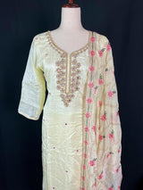 Pastel Yellow Color Salwar Kameez with Dupatta - Embroidery, Mirror and Stone Work - Handwork 3pcs Suit for Women - Designer Dupatta Suit - Kaash