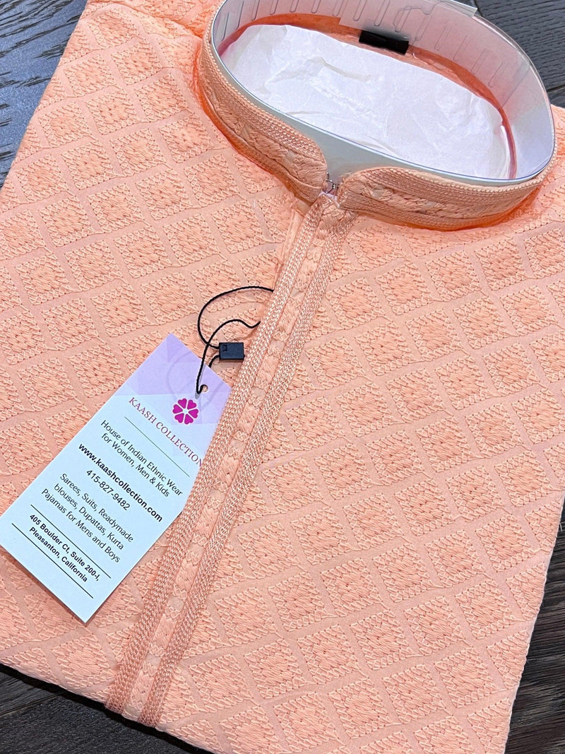 Peach Color Chikankari Lucknowi Georgette Kurta Pajama Set with Lining | Chikhankari Kurta | Ethnic Wear for Men | Men Party Wear - Kaash