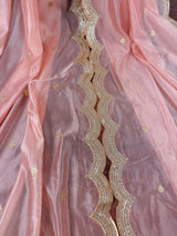 Pastel Peach soft organza dupatta with zari, sequins & silk border — Kaash Collection
